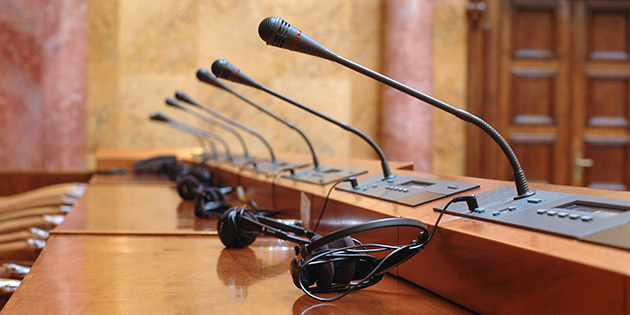 microphones at conference table